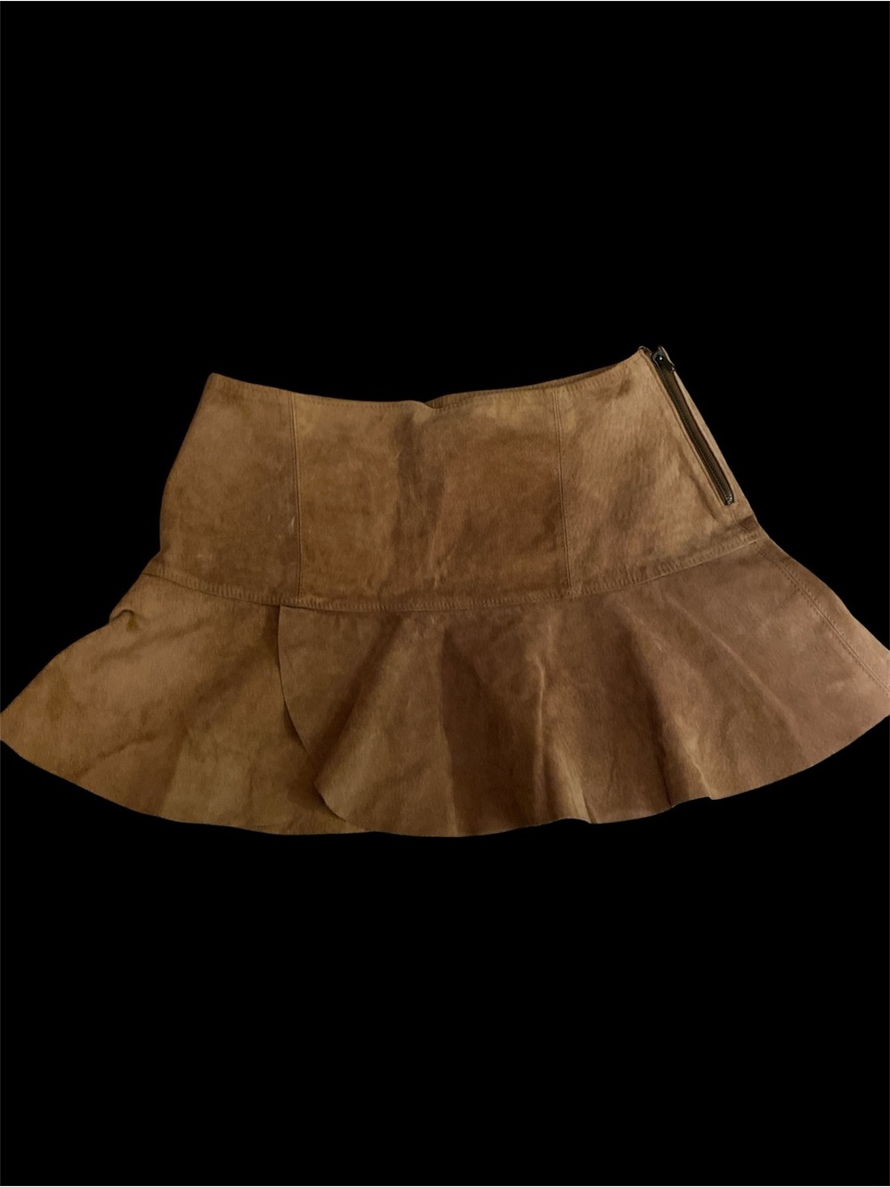 Suede Brown Flared Mini Skirt with Side Zip